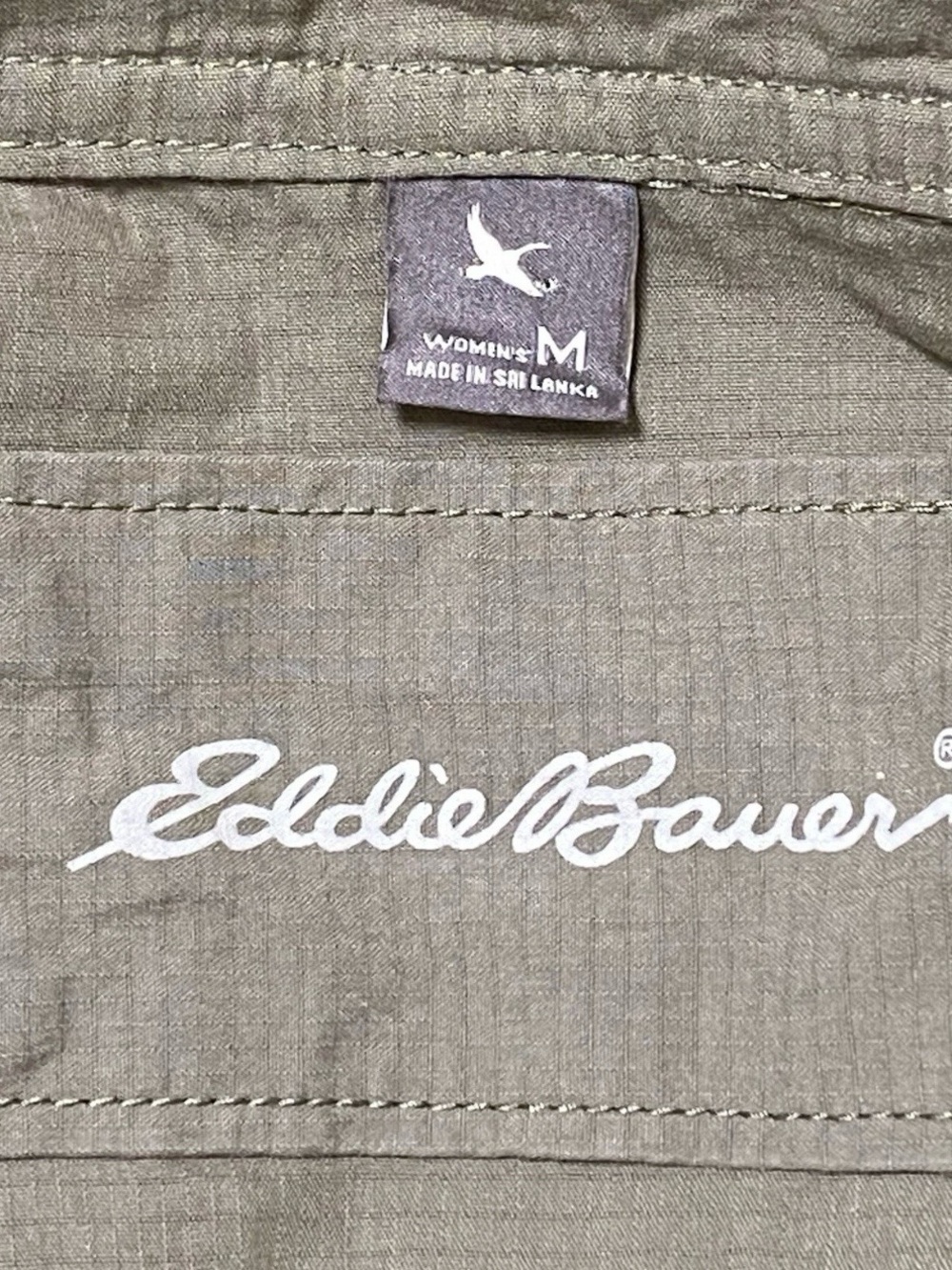 Eddie Bauer Army Green Utility Jacket Drawstring Waist Lightweight Size Medium - Picture 6 of 8